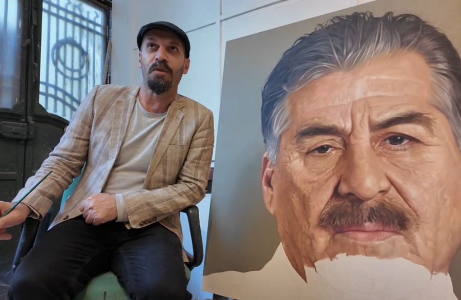 Yahya Bagcı,Turkish Painter in His Art studio, Fener Balat ,Istanbul